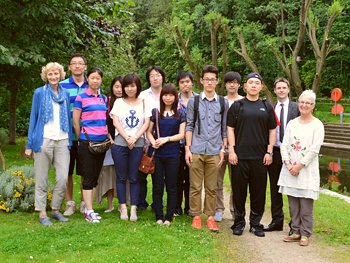University of Huddersfield's Chinese Society members with Stephen Boyd, Ann Harris (far left) and Lyn Hall (far right) 