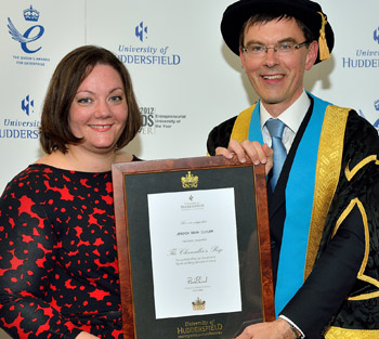 Jessica Cutler, top midwifery graduate at the University of Huddersfield, with Pro Vice-Chancellor (Teaching and Learning), Professor Tim Thornton