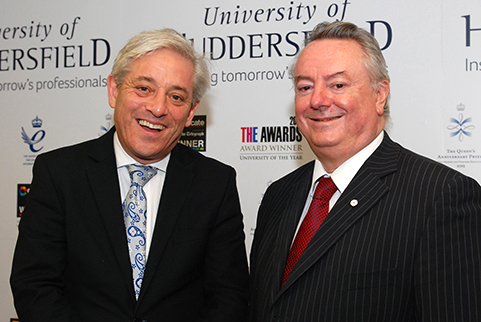 Speaker John Bercow with the University's Vice-Chancellor, Professor Bob Cryan