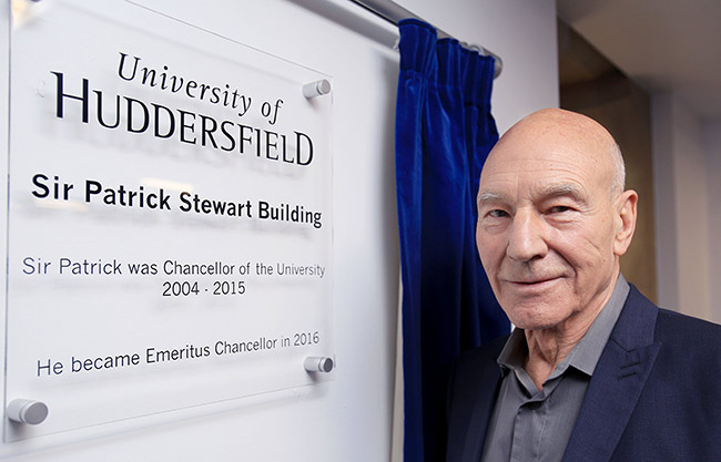Sir Patrick Stewart with the Plaque