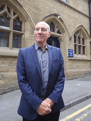 Sir Patrick Stewart outside of the building