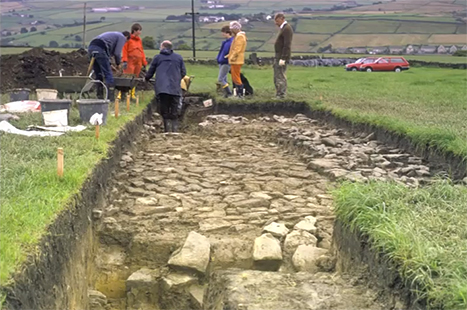 Society members excavating the Roman road which ran between the forts at Slack and Castleshaw over the Pennines