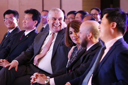 HRH The Duke of York is pictured with members of the University at the Award Ceremony