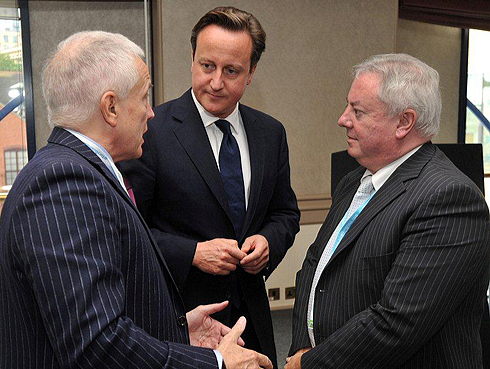 Alan Lewis and David Cameron with the Vice-Chancellor, Professor Bob Cryan
