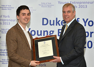 University of Huddersfield young entrepreneur Jacob Hill with HRH The Duke of York