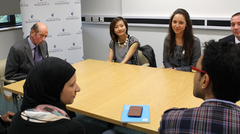 University of Huddersfield international students who met The Duke of Kent, Mai Dam and Solamita Sabaliauskaite.