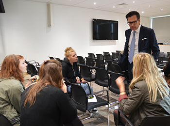 Stefan Gabriel talks with students - Honeypot project launch at University of Huddersfield