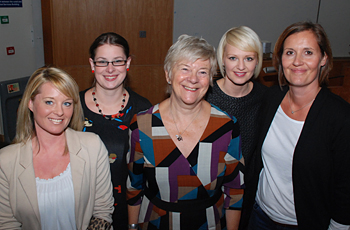 Theresa Mason, Olivia O'Flynn, Professor Lesley Page, Lauren Ramoth and Angela Yates - Midwifery Conference