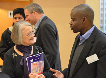 Baroness Hales and Francis Ssuubi at the final meeting in Brussels for the COPING project