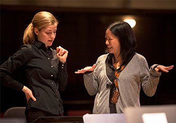 Austrialian Composer Professor Liza lim and conductor Karina Canellakis (left) courtesy of Andrew Lamberson for Wall Street Journal