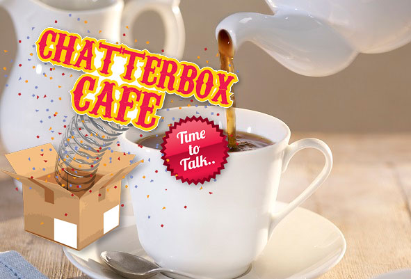 Chatterbox Cafe logo with people chatting in a cafe