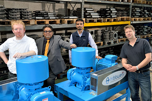 Pictured with HR Blowers owner Martin Adams (far right) are (l-r) KTP Associate Euan Armstrong, with the University's Professor Rakesh Mishra and  Research Fellow Taimoor Asim