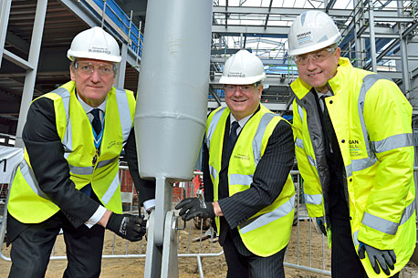 High Sheriff of West Yorkshire Chris Brown, the University's Vice-Chancellor, Professor Bob Cryan, and MD of the main contractor Morgan Sindall, Pat Boyle