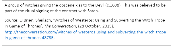 Narrative to the picture - group of witches giving an obscene kiss to the devil