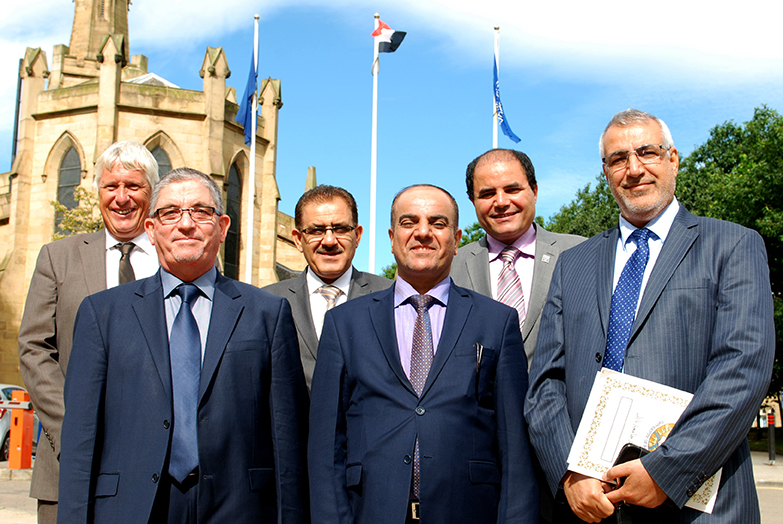 Pictured with Huddersfield’s Ray Dance (far left) and Dr Mosttafa Alghadhi (second right) are (left to right) University of Babylon’s President Professor Adil Hadi Al-Baghdadi, Dean of Information Technology Professor Tofiq A Al-Assadi, Dean of School of Nursing Dr Ameen Hadi and Director of Scholarships and Cultural Relations Dr Asam Aljebory.