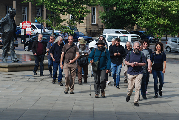 Delegates setting out on the special 'warm-up' event in Huddersfield town centre, Harold Wilson's Turbo Derive, led by Phill Harding (front right)