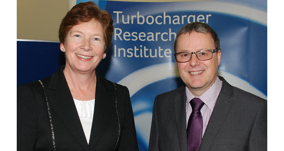 Professor John Allport is pictured with former president of the IMechE, Professor Isobel Pollock OBE, at the opening of the Turbocharger Research Institute