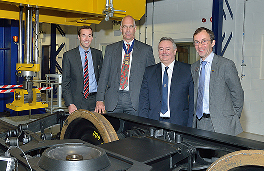 l-r IRR Assistant Director Dr Paul Allen, IMechE Rail Division Chairman Richard East, The University Vice-Chancellor Professor Bob Cryan and the IRR Director Professor Simon Iwnicki