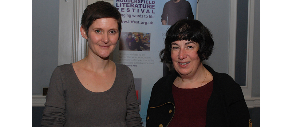 University's Dr Sarah Falcus (l) with Huddersfield-based author Joanne Harris