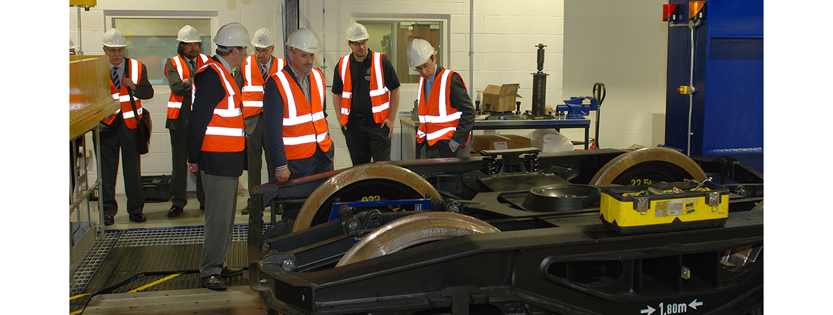 Jon Hilton touring the  Institute of Railway Research's new test rig