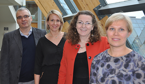 Wilma Teviotdale (second right), who heads the Business School’s Business Education Research Group, forged links with the University of Helsinki (pictured) in 2015 along with colleague David Clancy (far right)