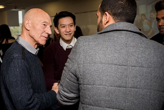 The University's Emeritus Chancellor, Sir Patrick Stewart, is pictured at a lunch for international students